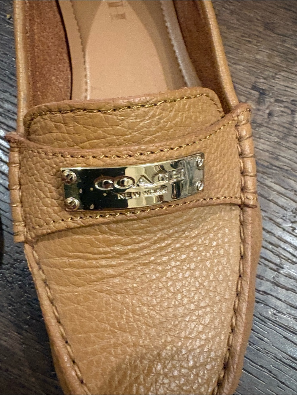 Coach Brown Leather Moccasin Loafers with Gold Plaque - Picture 2 of 6